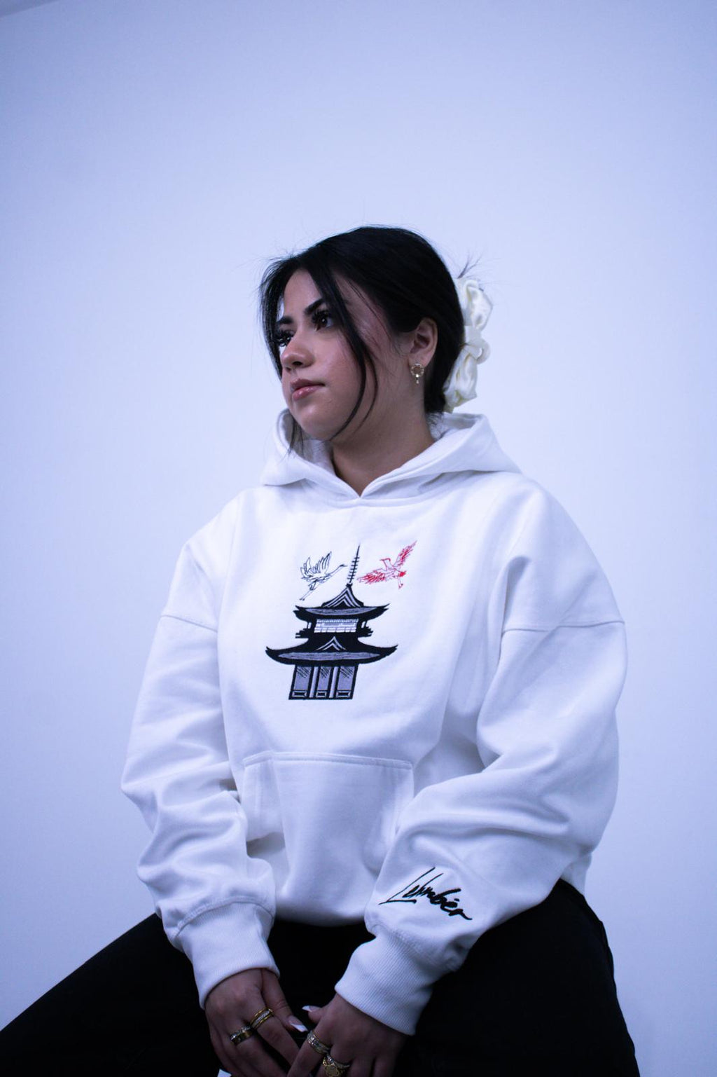 Pagoda rise | Premium White Unisex Hoodie