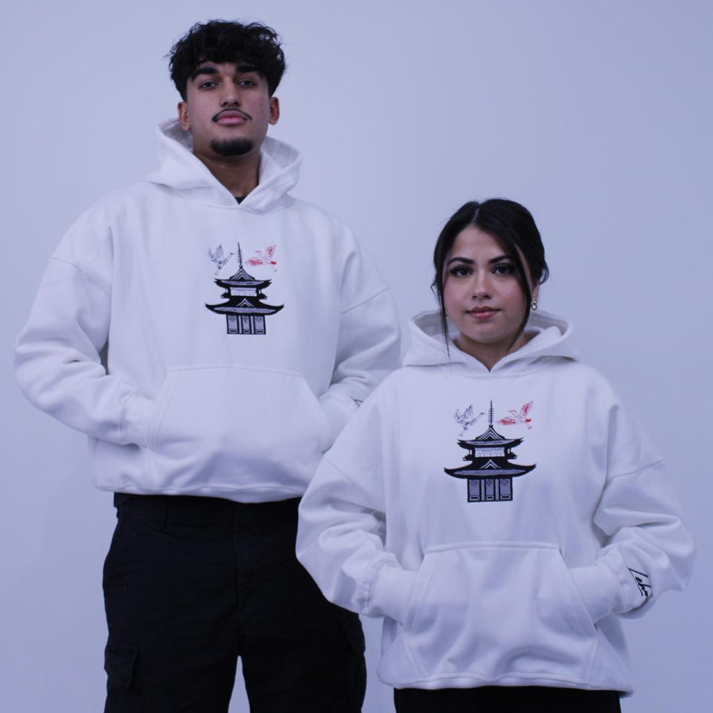 Pagoda rise | Premium White Unisex Hoodie